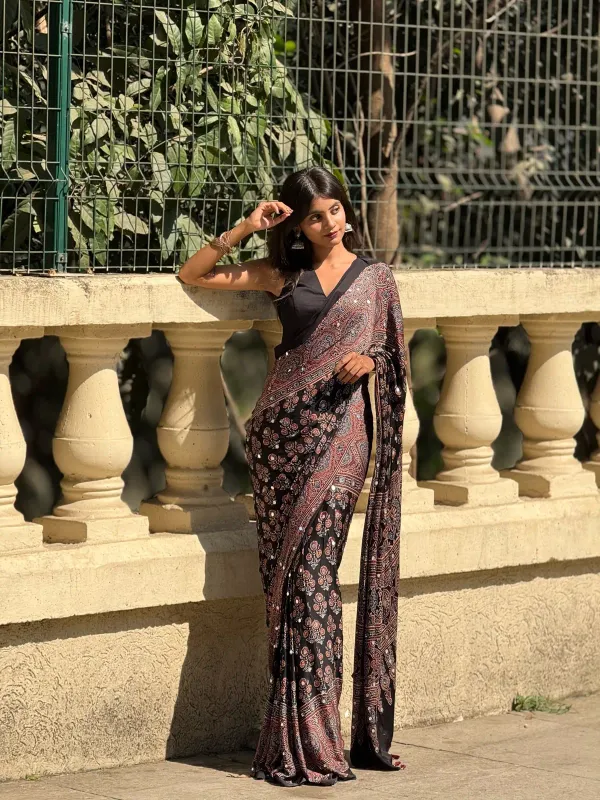 Black_Ajrakh_Print_Mirror_Work_Saree