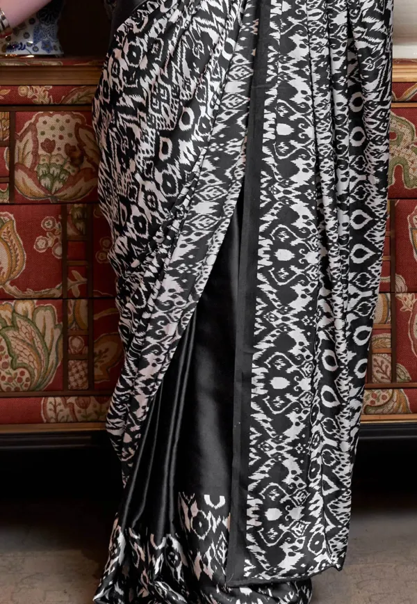 Black_Ajrakh_Print_in_Modal_Silk_Saree_With_Blouse_Piece