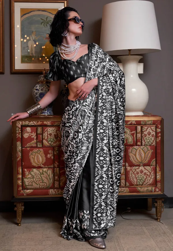 Black_Ajrakh_Print_in_Modal_Silk_Saree_With_Blouse_Piece