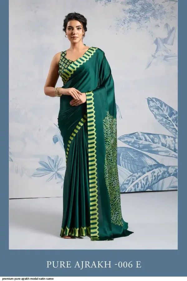 Cadmium_Green_Satin_Silk_Saree_with_Ajrakh_Printed_Pallu_and_Blouse