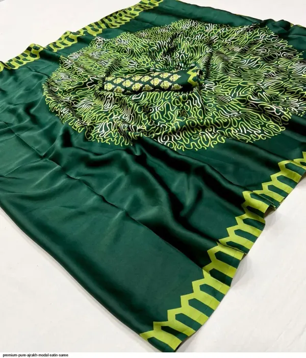 Cadmium_Green_Satin_Silk_Saree_with_Ajrakh_Printed_Pallu_and_Blouse