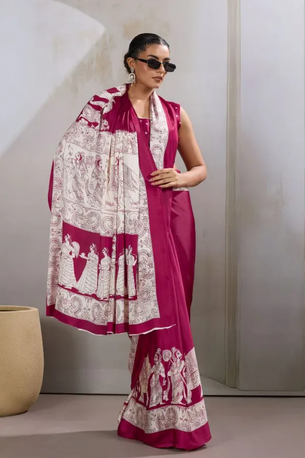 Cherry_Maroon_Modal_Ajrakh_Printed_Satin_Silk_Saree