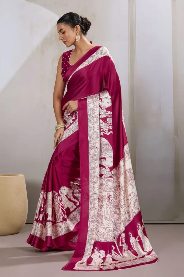 Cherry_Maroon_Modal_Ajrakh_Printed_Satin_Silk_Saree