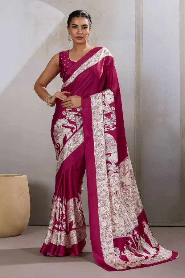 Cherry_Maroon_Modal_Ajrakh_Printed_Satin_Silk_Saree