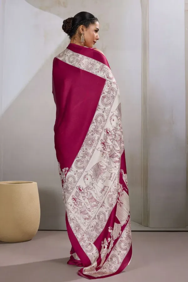 Cherry_Maroon_Modal_Ajrakh_Printed_Satin_Silk_Saree