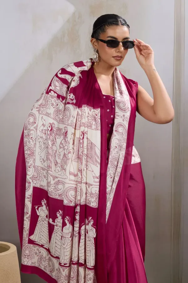 Cherry_Maroon_Modal_Ajrakh_Printed_Satin_Silk_Saree