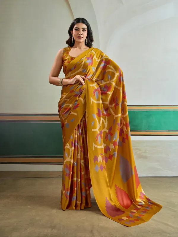 Citrine_Yellow_Modal_Ajrakh_Printed_Satin_Silk_Saree