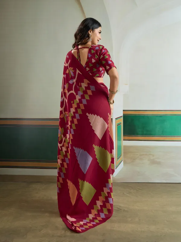Claret_Maroon_Modal_Ajrakh_Printed_Satin_Silk_Saree