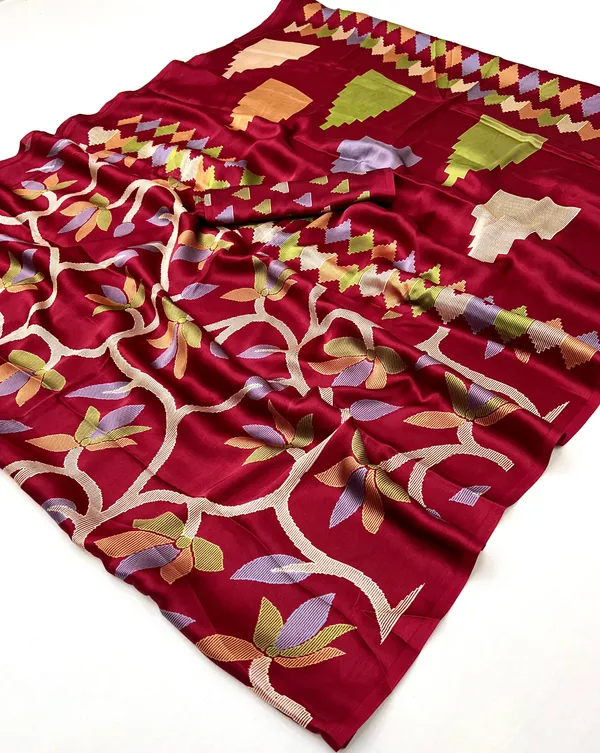 Claret_Maroon_Modal_Ajrakh_Printed_Satin_Silk_Saree