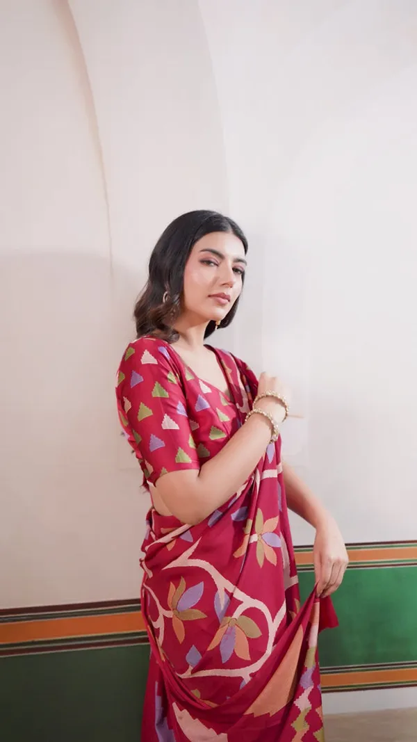 Claret_Maroon_Modal_Ajrakh_Printed_Satin_Silk_Saree