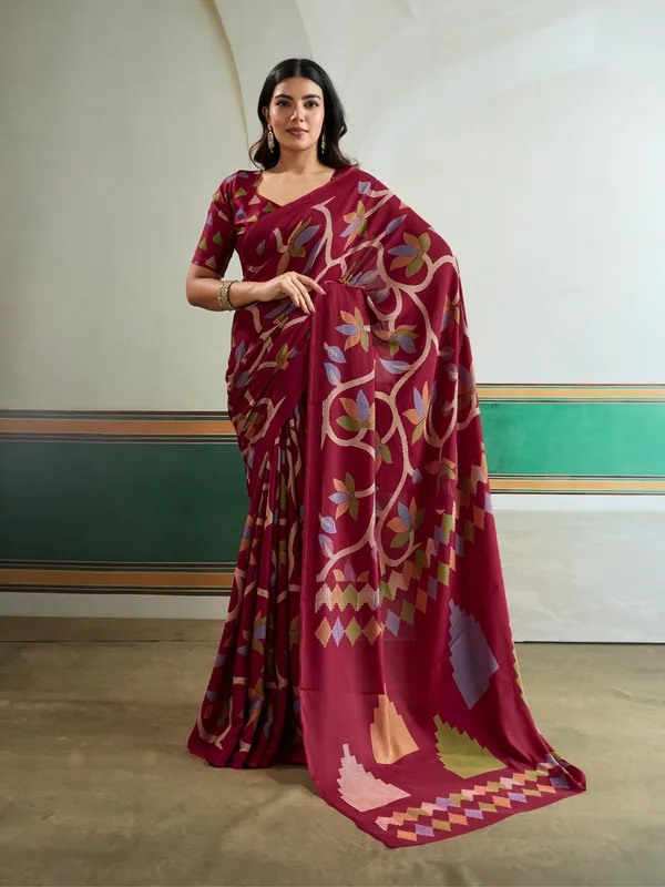 Claret_Maroon_Modal_Ajrakh_Printed_Satin_Silk_Saree