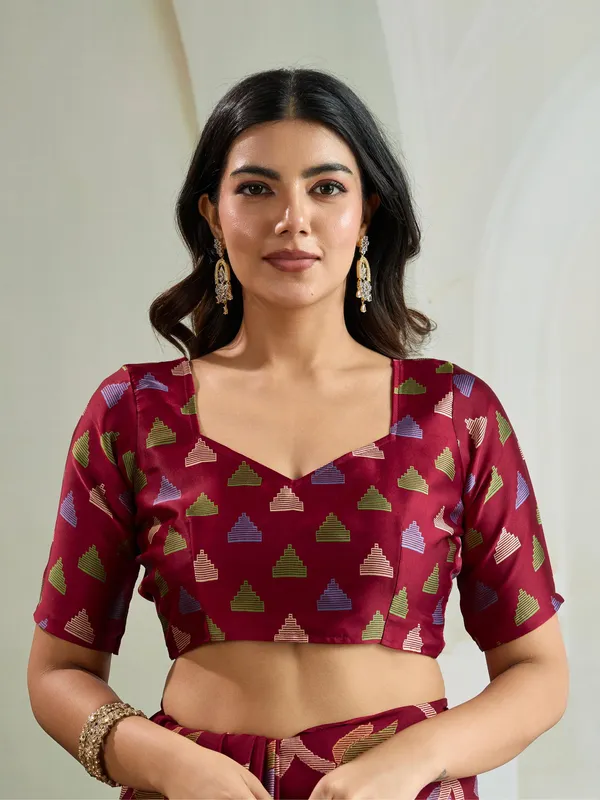 Claret_Maroon_Modal_Ajrakh_Printed_Satin_Silk_Saree