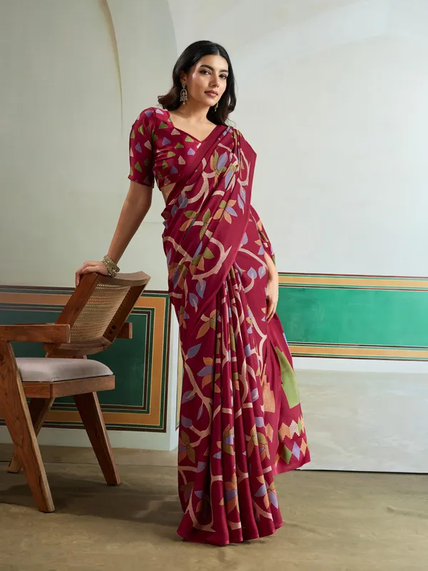 Claret_Maroon_Modal_Ajrakh_Printed_Satin_Silk_Saree