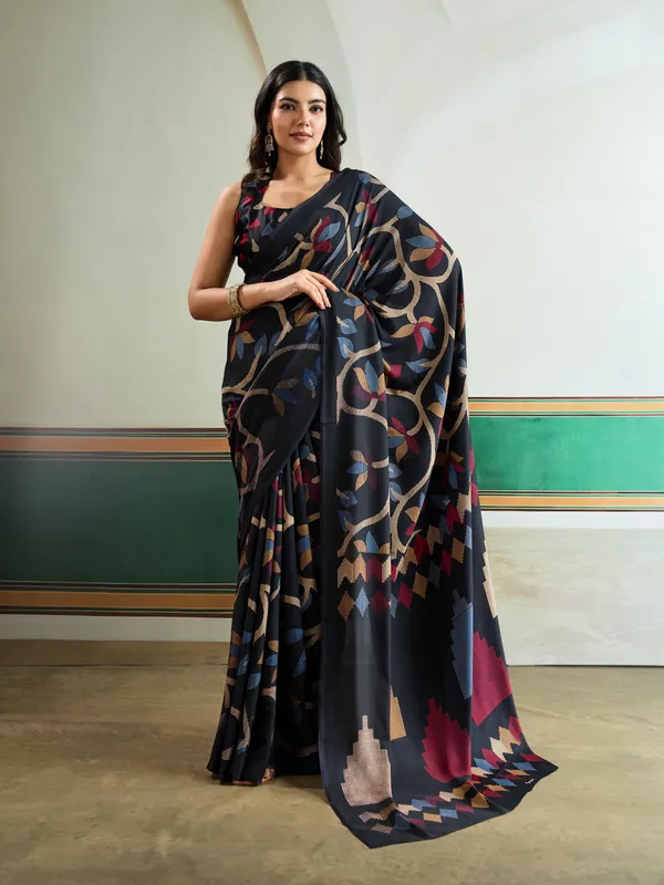 Coal_Black_Modal_Ajrakh_Printed_Satin_Silk_Saree