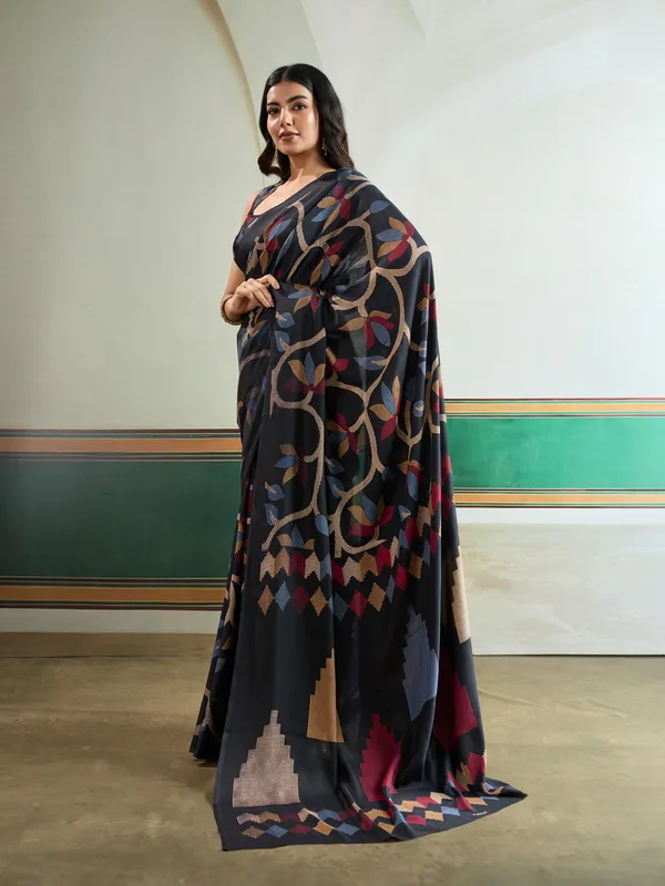 Coal_Black_Modal_Ajrakh_Printed_Satin_Silk_Saree