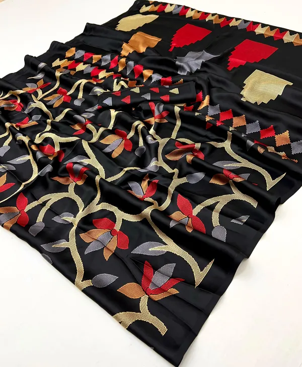 Coal_Black_Modal_Ajrakh_Printed_Satin_Silk_Saree