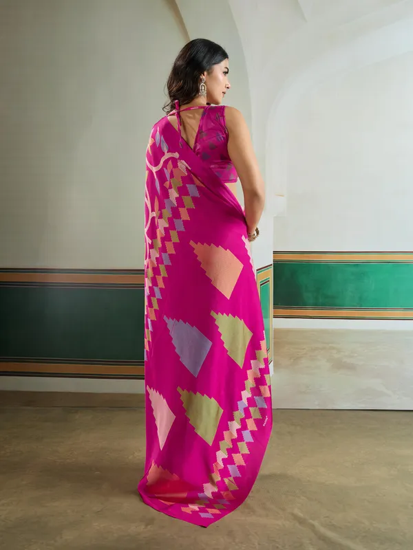 Deep_Pink_Modal_Ajrakh_Printed_Satin_Silk_Saree