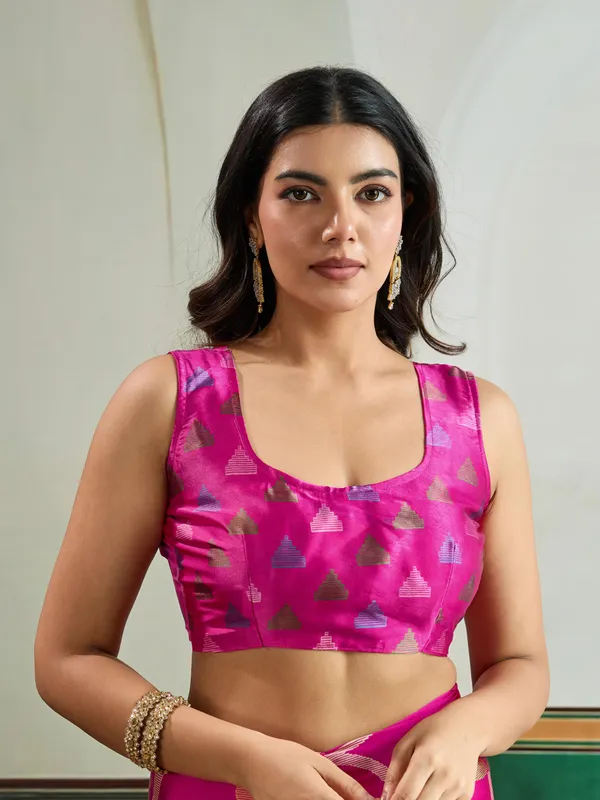 Deep_Pink_Modal_Ajrakh_Printed_Satin_Silk_Saree