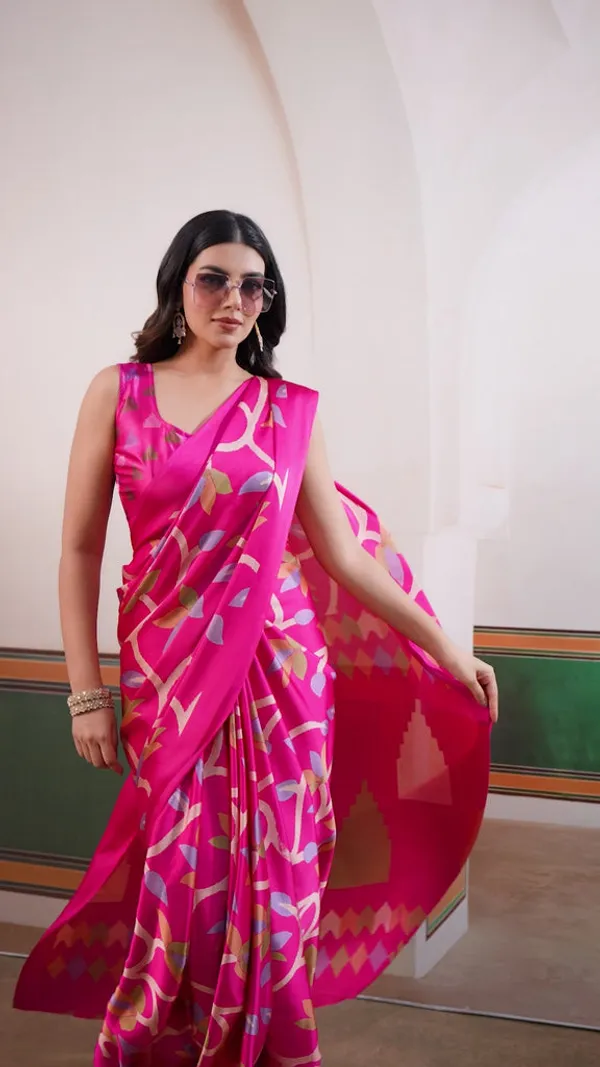 Deep_Pink_Modal_Ajrakh_Printed_Satin_Silk_Saree