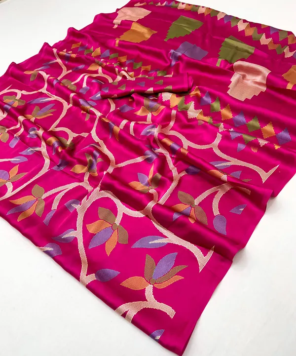 Deep_Pink_Modal_Ajrakh_Printed_Satin_Silk_Saree