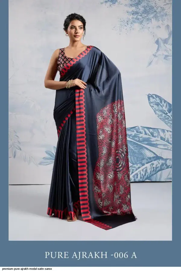 Jet_Black_Satin_Silk_Saree_with_Ajrakh_Printed_Pallu_and_Blouse