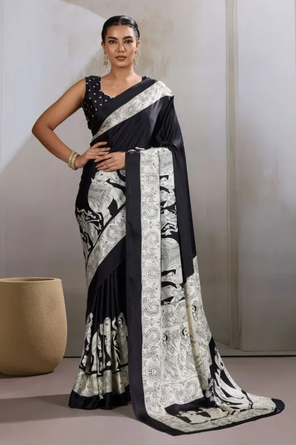 Raven_Black_Modal_Ajrakh_Printed_Satin_Silk_Saree