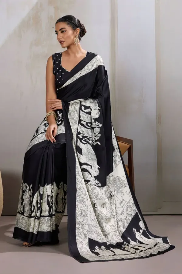 Raven_Black_Modal_Ajrakh_Printed_Satin_Silk_Saree