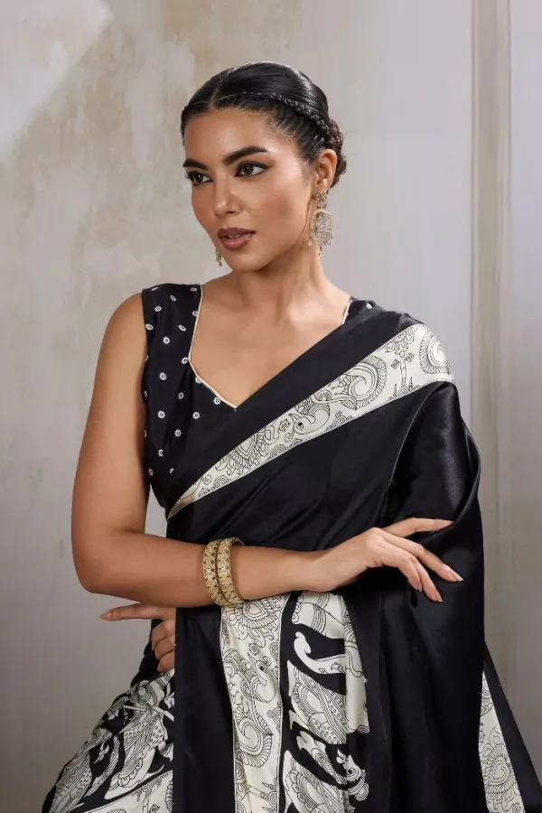Raven_Black_Modal_Ajrakh_Printed_Satin_Silk_Saree