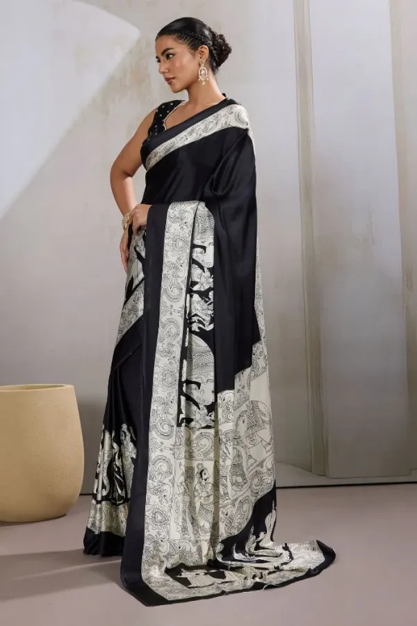 Raven_Black_Modal_Ajrakh_Printed_Satin_Silk_Saree