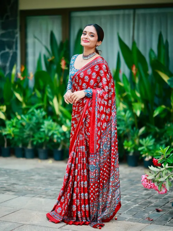Red_Ajrakh_Printed_ModalSilk_Saree_with_Mirror_Work_Highlights
