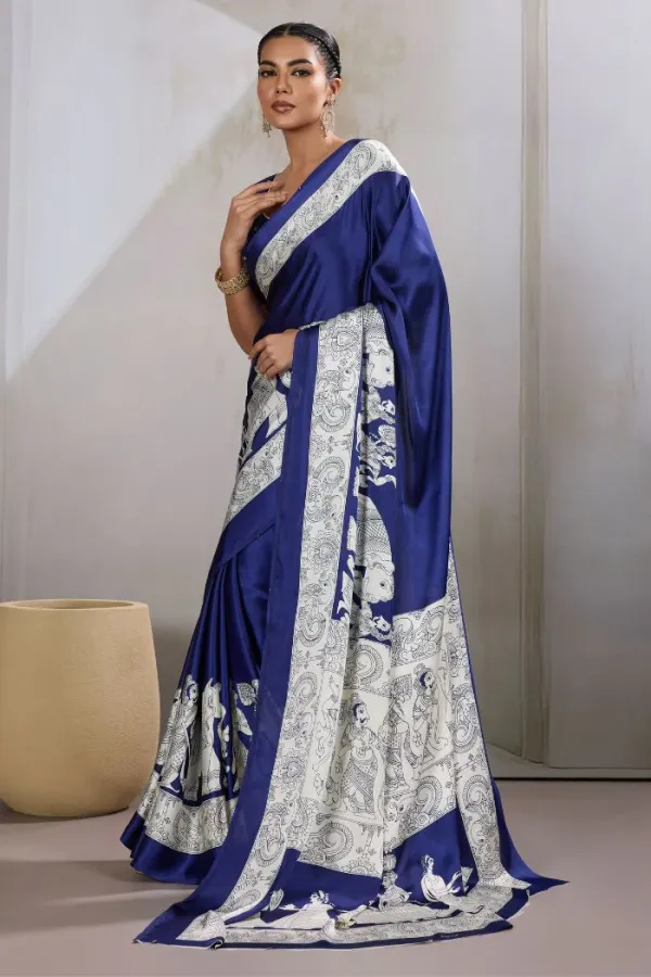 Royal_Blue_Modal_Ajrakh_Printed_Satin_Silk_Saree
