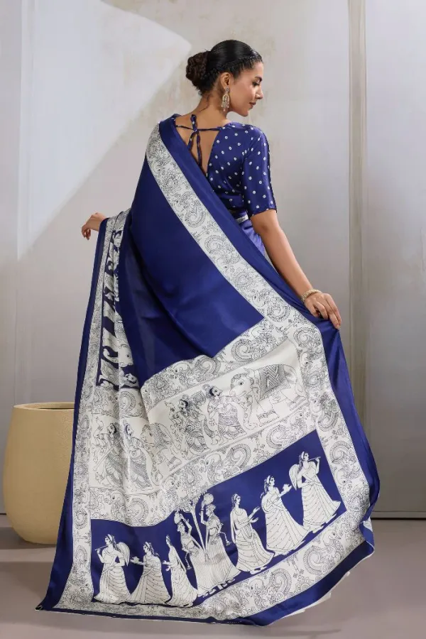 Royal_Blue_Modal_Ajrakh_Printed_Satin_Silk_Saree