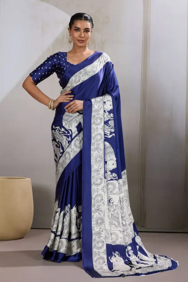 Royal_Blue_Modal_Ajrakh_Printed_Satin_Silk_Saree