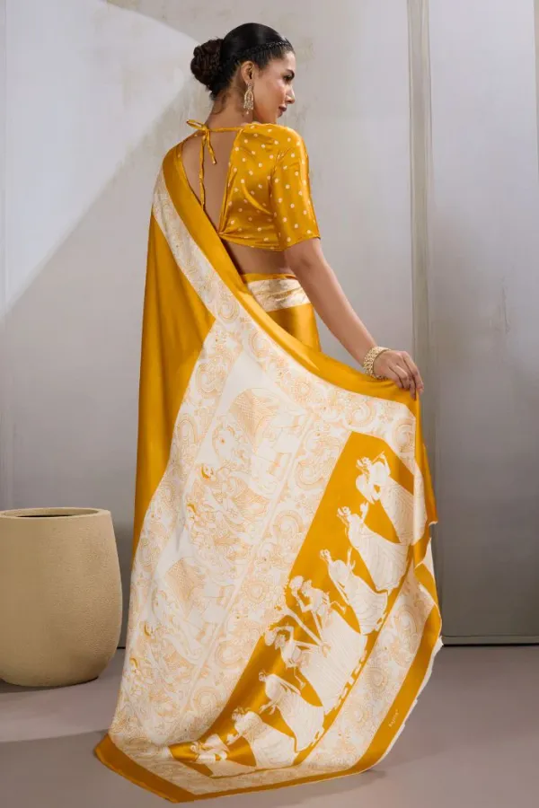 Saffron_Yellow_Modal_Ajrakh_Printed_Satin_Silk_Saree