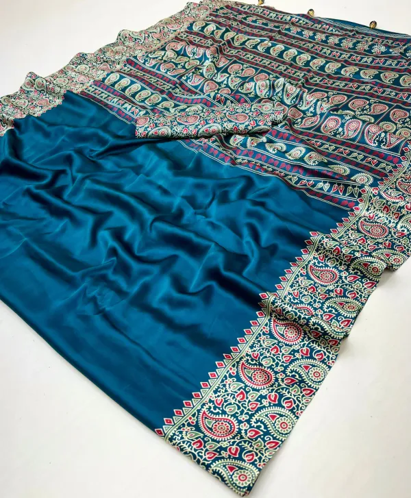 Turquoise_Ajarkh_Modal_SIlk_Saree
