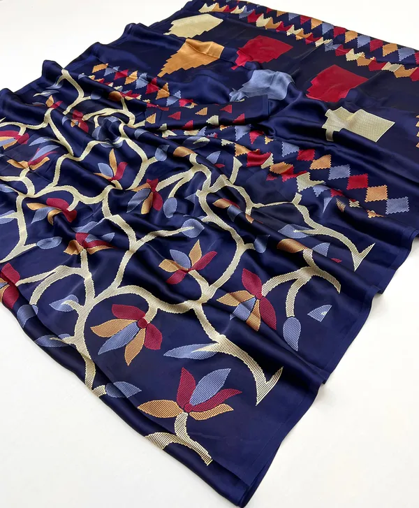 Venice_Blue_Modal_Ajrakh_Printed_Satin_Silk_Saree