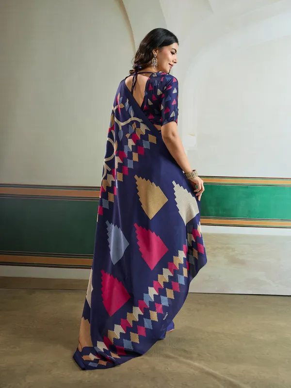 Venice_Blue_Modal_Ajrakh_Printed_Satin_Silk_Saree