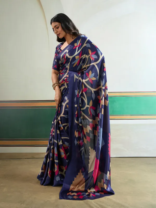 Venice_Blue_Modal_Ajrakh_Printed_Satin_Silk_Saree