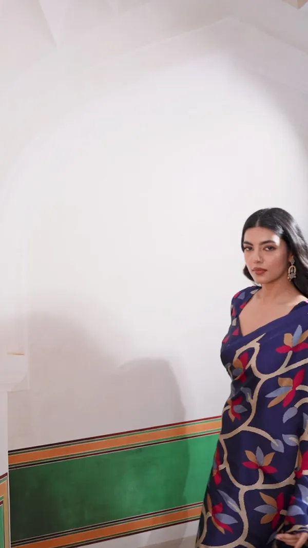 Venice_Blue_Modal_Ajrakh_Printed_Satin_Silk_Saree