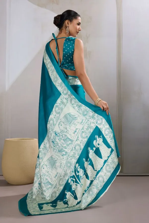 Water_Blue_Modal_Ajrakh_Printed_Satin_Silk_Saree