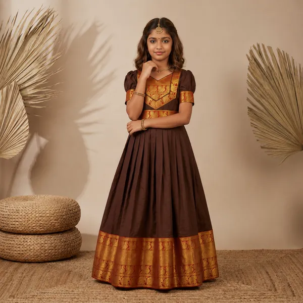Girls_Pattu_Silk_Gown_with_Rich_Zari_Border_|_Traditional_South_Indian_Ethnic_Party_Wear_Long_Dress_for_Kids