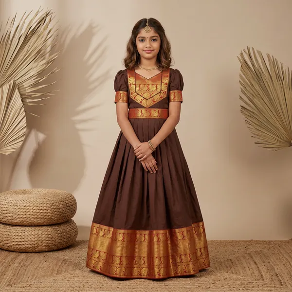 Girls_Pattu_Silk_Gown_with_Rich_Zari_Border_|_Traditional_South_Indian_Ethnic_Party_Wear_Long_Dress_for_Kids