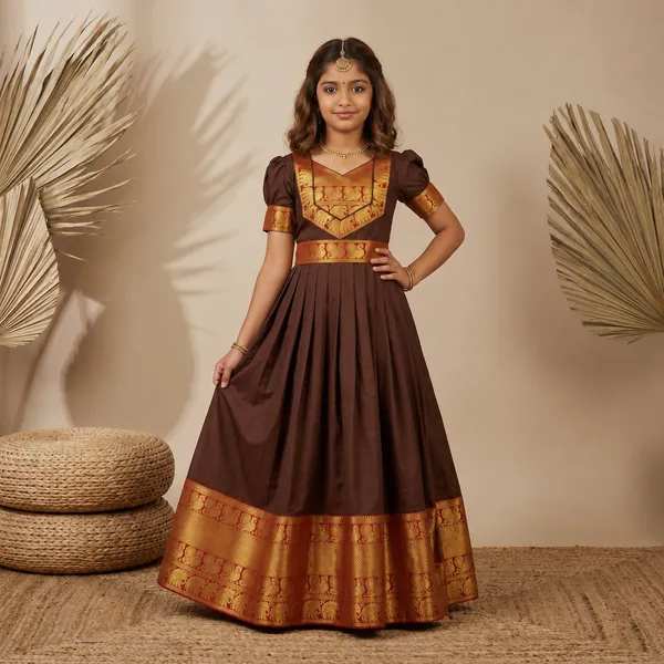Girls_Pattu_Silk_Gown_with_Rich_Zari_Border_|_Traditional_South_Indian_Ethnic_Party_Wear_Long_Dress_for_Kids