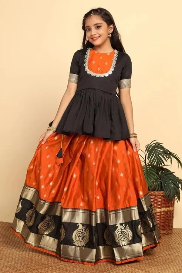 Orange_and_Black_Silk_Lehenga_Choli_for_Girls_|_Elegant_and_Stylish_wear_for_All_Occasions