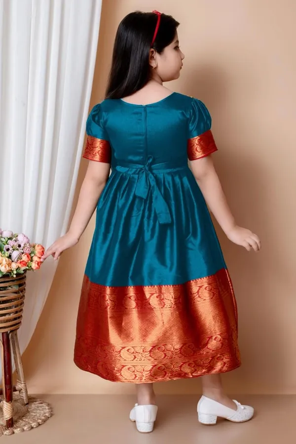 Teal_Blue_Silk_Frock_for_Girls_|_Elegant_and_Stylish_wear_for_All_Occasions