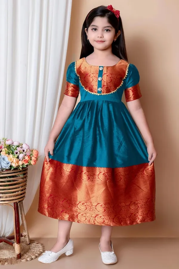 Teal_Blue_Silk_Frock_for_Girls_|_Elegant_and_Stylish_wear_for_All_Occasions