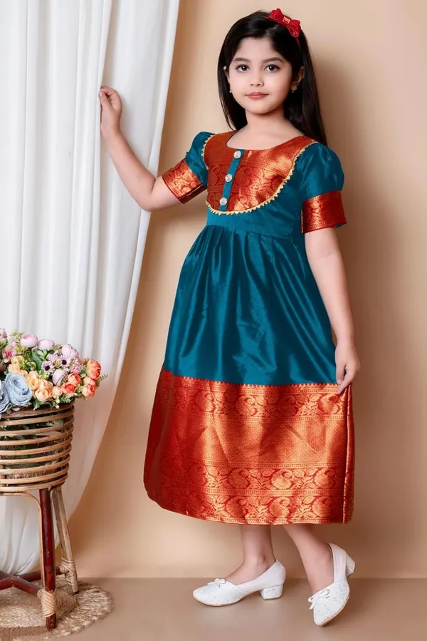 Teal_Blue_Silk_Frock_for_Girls_|_Elegant_and_Stylish_wear_for_All_Occasions
