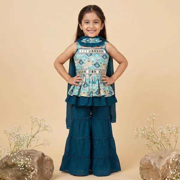 Kids_Girls_Printed_Peplum_Top_Sharara_Palazzo_with_Dupatta_Set_|_Trendy_Ethnic_Party_Wear_Dress_|_Festival_Ready_Traditional_Fashion_Outfit