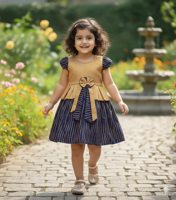Regal_Navy_&_Gold_Silk_Frock_for_Girls