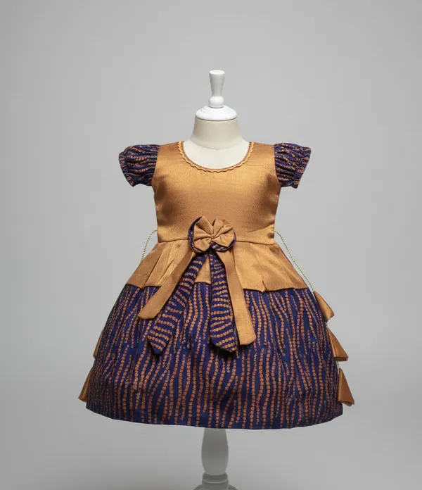 Regal_Navy_&_Gold_Silk_Frock_for_Girls